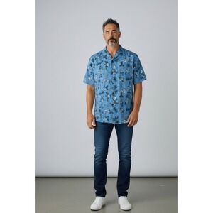 Tommy Bahama Mens Blue 100% Silk Tropical Hula Island Print Camp Shirt Large